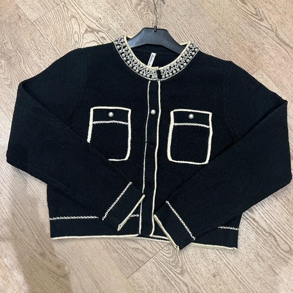 #96 PARIS FRANCE FABULOUS PEARL DETAIL KNIT DESIGNER STYLE CHIC JACKET - Picture 2 of 5